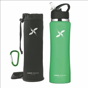 Stainless Steel Water Bottle with Straw, Pouch, Clip, 32oz Flip Top Insulated Water Flask Canteen